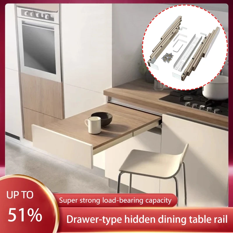 Aluminum Alloy Hidden Multi Section Drawer Slide Rail For Extendable Pull Out Kitchen Dining Table Linkage Hardware Accessories