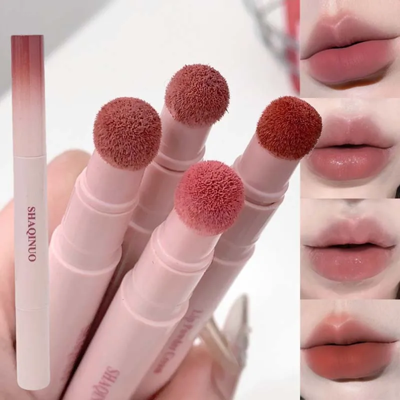 Soft Mist Lightweight Lip Powder Cream Matte Lip Gloss Sponge Tip Long Lasting Waterproof Nude Lipstick Lip Stain Korean Makeup