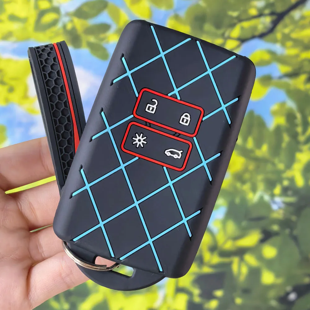 Unique Rhombus Silicone Car Remote Key Cover With Keychain For Renault Kadjar Koleos Captur Megane Dacia Sandero Stepway