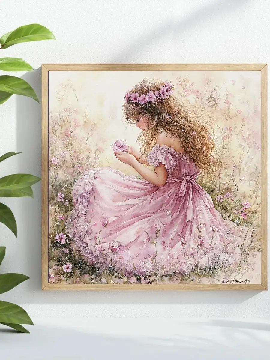 1 Stück 40X40CM/15,74 Zoll Ein Liebliches Kleines Mädchen Gestempeltes Kreuzstich-Set DIY-Kit 11CT/14CT Neuankömmling als Geschenk für Wanddekoration – Detail 1