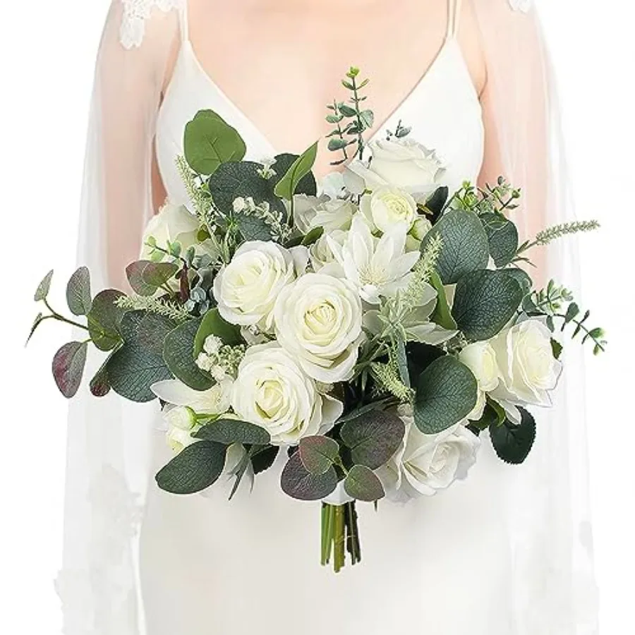 

13.7 Inch Wedding Bouquets for Bride Sage Bridal Bouquet for Wedding Artificial Flowers Silk Bouquet Ceremony