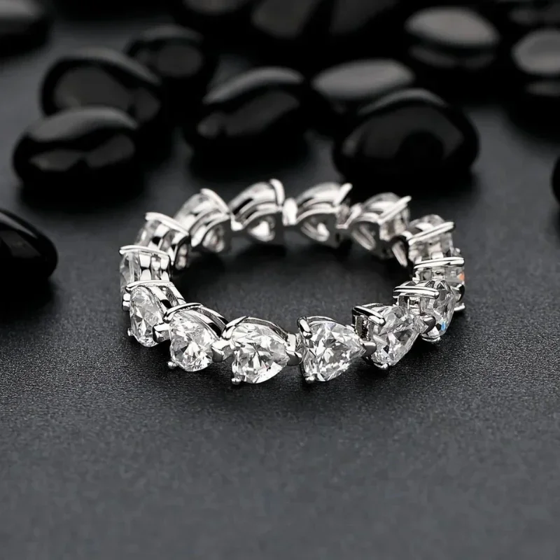 NKHOG Full Moissanite 4*4mm Heart Cut Ring S925 Silver Plated 18k Gold Women Eternity Rings Gifts Wedding Bands Fine Jewelry GRA