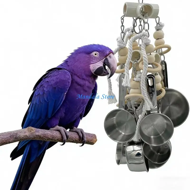 U2JC Consistent Metal Chain With Wooden Beads Chew Toy For Cockatoos