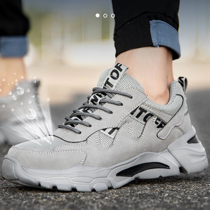 Fashion Summer Breathability Lightweight Work Labor Protection Shoes Steel Toe Cap Anti impact Puncture Safe Wear-resistant Slip