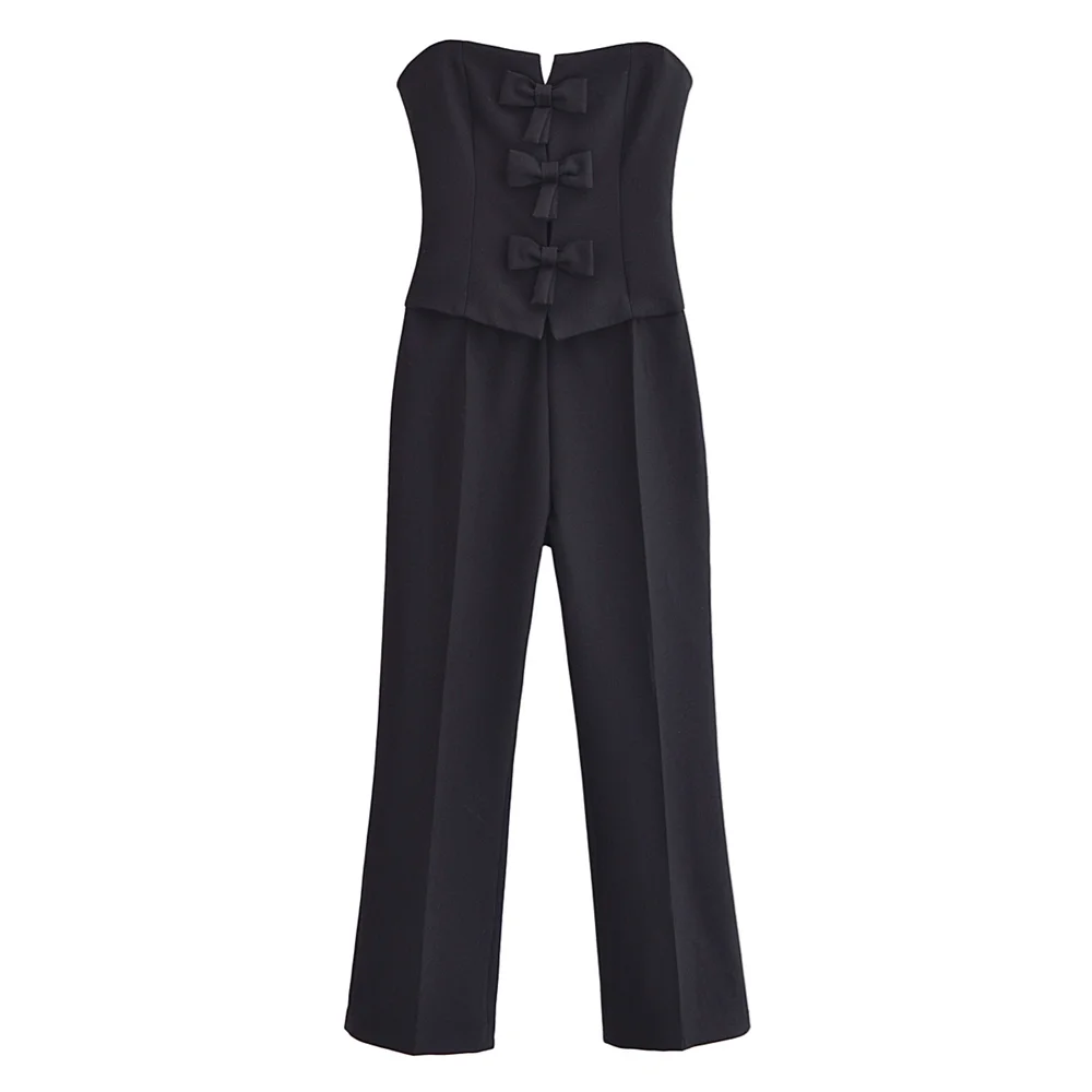 PB&ZA 2024 Spring New Women\'s Fashion Style Versatile Slim Fit Bow Decoration Strapless jumpsuit