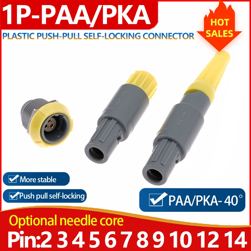 

PAA PKA 40°degree 5 sets 1P male plug+female socket 9 color selection connectors 2 3 4 5 6 7 8 9 10 12 14 pin