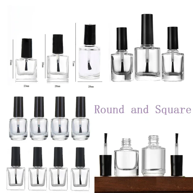 

10Pcs 5ml/10ml/15ml Empty Clear Glass Nail Polish Bottle With Black Brush And Lid Refillable Cosmetic Container For DIY Nail Art