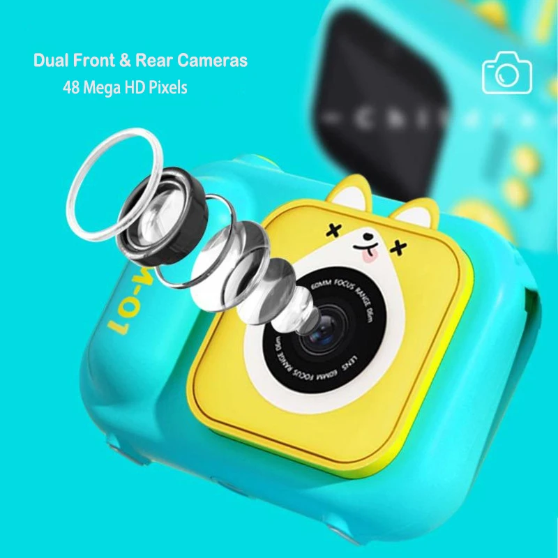 Minicamera Draagbaar statief Micro Dual camera's voor en achter 48mega HD Pixels Selfie Fotografie Carmera Verjaardagscadeau voor kinderen