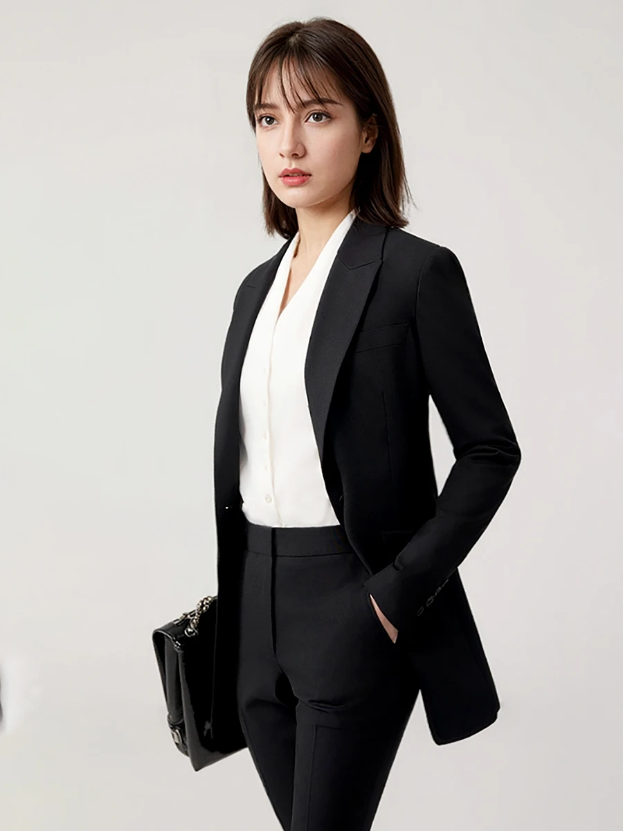 Women Suits Set Blazer Pant Office Lady Autumn Spring Formal Wear Luxury Black Single 1 Button Party Stage Host Clothing XS 2XL