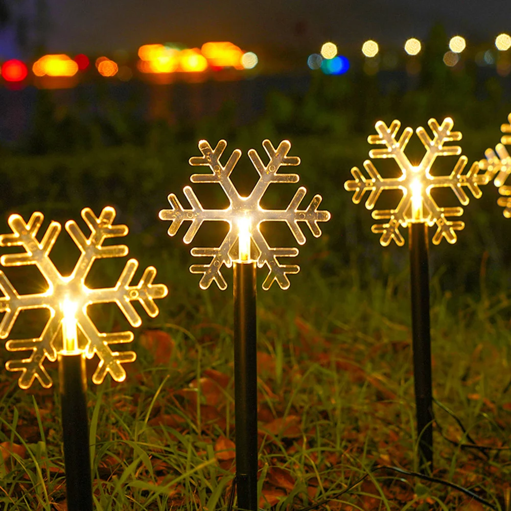 Outdoor Garden Lawn Lights Waterproof Timer Battery Christmas Decoration Pathway Lights Snowflake Xmas Tree Star Stake Lights