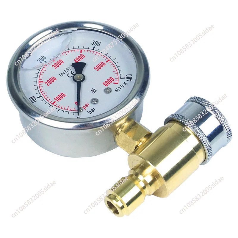 Compact Pressure Washer Gauge 5000 PSI 3/8 Inch Quick Connect Pressure Gauge for Power Washer Stainless Steel- & Brass