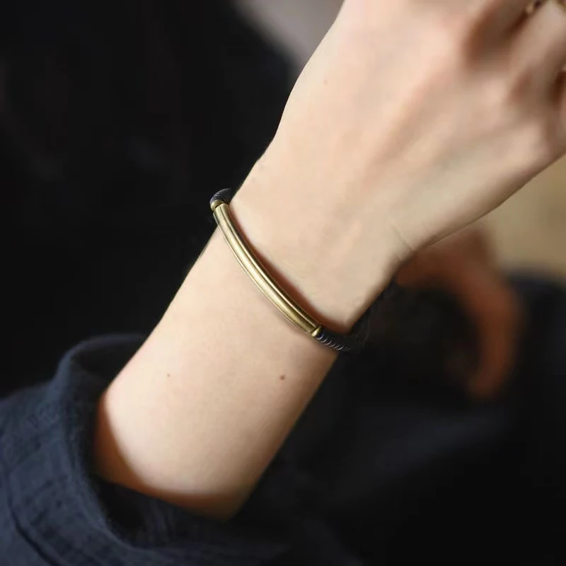 Black Ebony Space Beads Black Wood Bracelet Brass Charm  Natural Retro Boho Simple Jewelry Summer Miyuki Jewelry