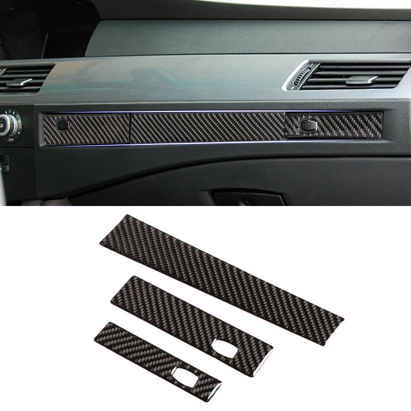 For BMW 5 Series E60 E61 04-10 Carbon Fiber Car Interior Center Control Copilot Water Cup Holder Panel Strips Cover Trim