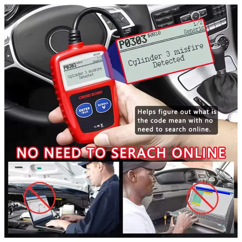MS309 Car Fault Code Reader Accurate Engine Light Diagnostic Scanner Tool Read Erase Fault Code OBD2 CAN Automotive Scanner