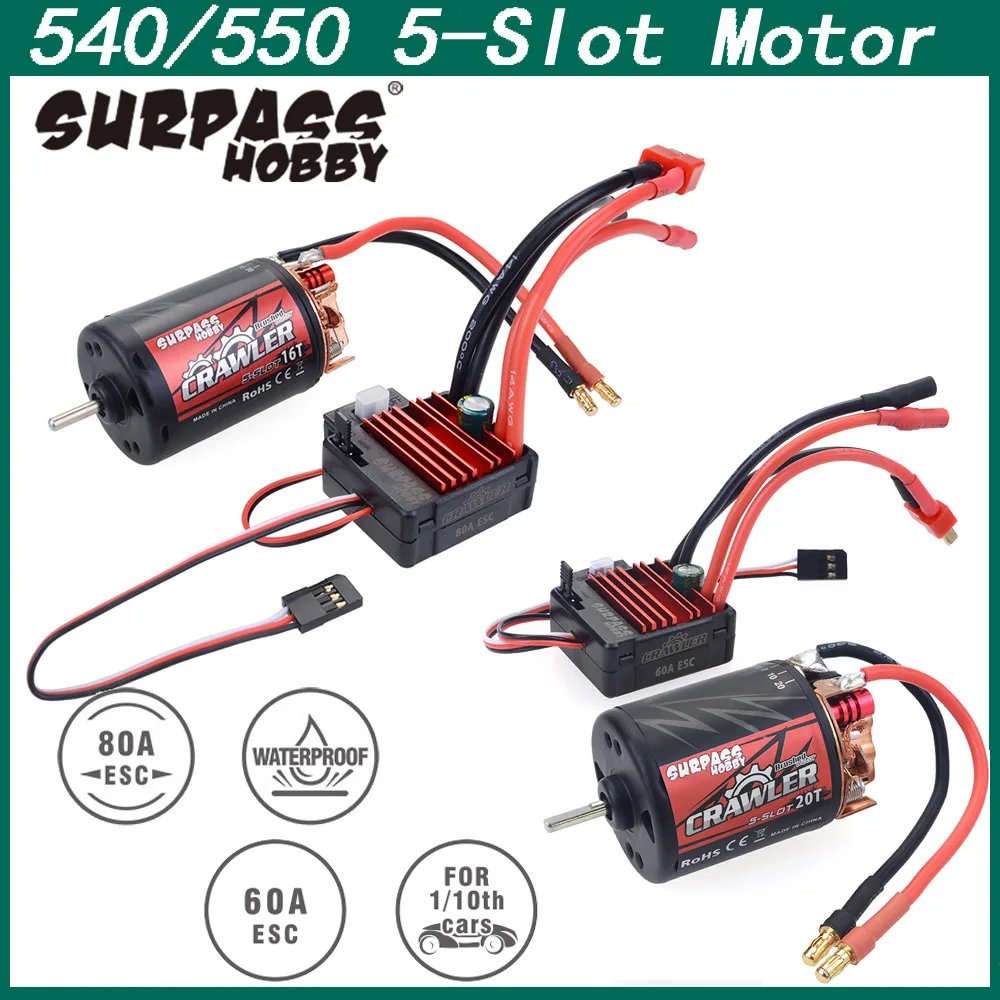 Najnowszy 5-slotowy silnik 550 540 10T 11T 12 T 13T 16T 20T 60A 80A ESC do 1/10 1/12 Traxxas TRX4 osiowy SCX10 zdalnie sterowany samochód gąsienicowy