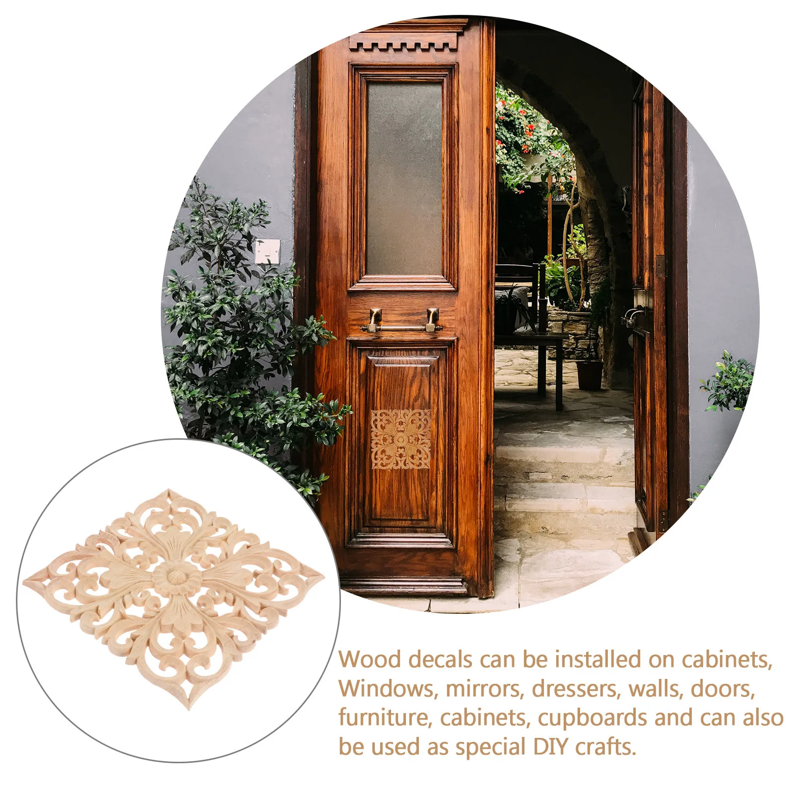 

2Pcs Wood Carved Onlay Solid Wood Door Applique DIY Craft Furniture Decor Wooden Applique Home Decoration