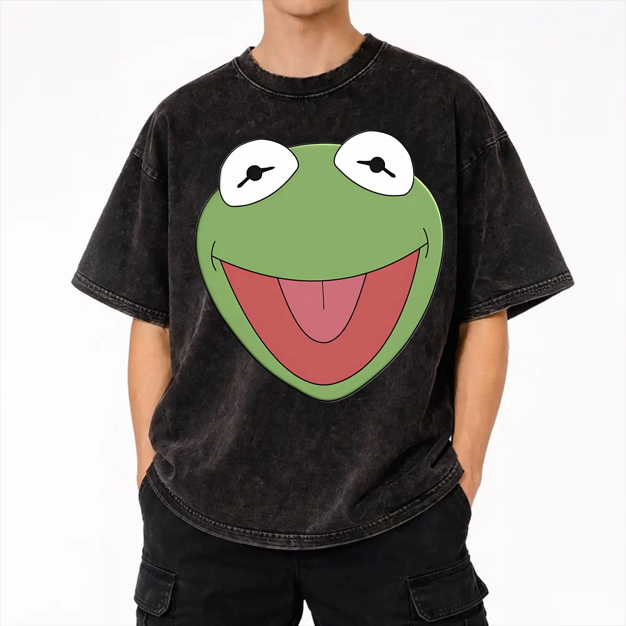 Kermits the Frog Accessories Washed T Shirt for Men Women Streetwear Hip Hop T-Shirt Summer  Tees Tops 100% Cotton