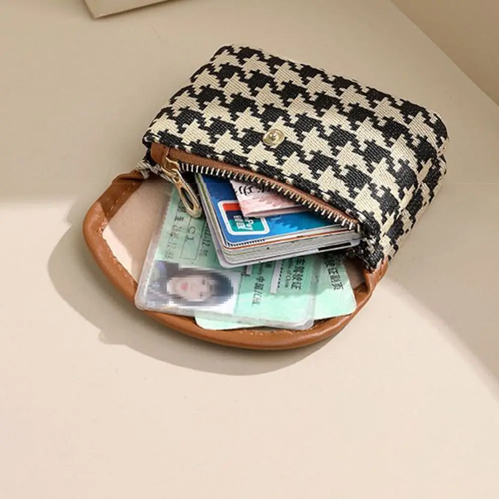 

PU Leather Plaid Canvas Short Coin Purse Stripe Large Capacity Square Makeup Bag Card Holder Small Handbag Lattice Money Bag