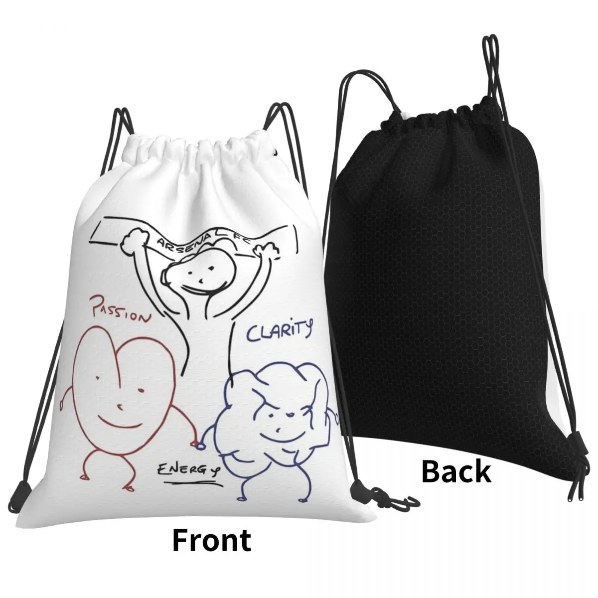 Arteta's Passion, Clarity And Energy Whiteboard Drawing Backpacks Fashion Drawstring Bags Sports Bag Book Bags for Man Woman