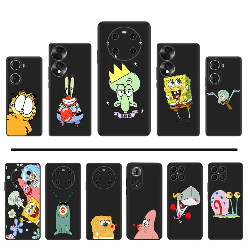 Phone Cases For Honor X7b X7 X8 X9b X6a 90 70 X8b X9a 8X Magic5 Cute SpongeBobes Pixel 6 7 6a 7a 8a 8 Pro Shell Black Case Cover