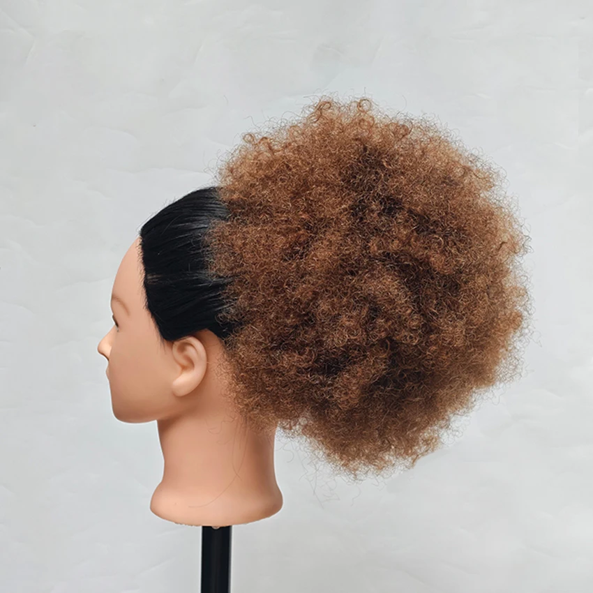 T1B/30 Afro Kinky Curly Drawstring Ponytail Human Hair Clip In Extensions Brazilian Remy Hair 10 Inches Hair Bun