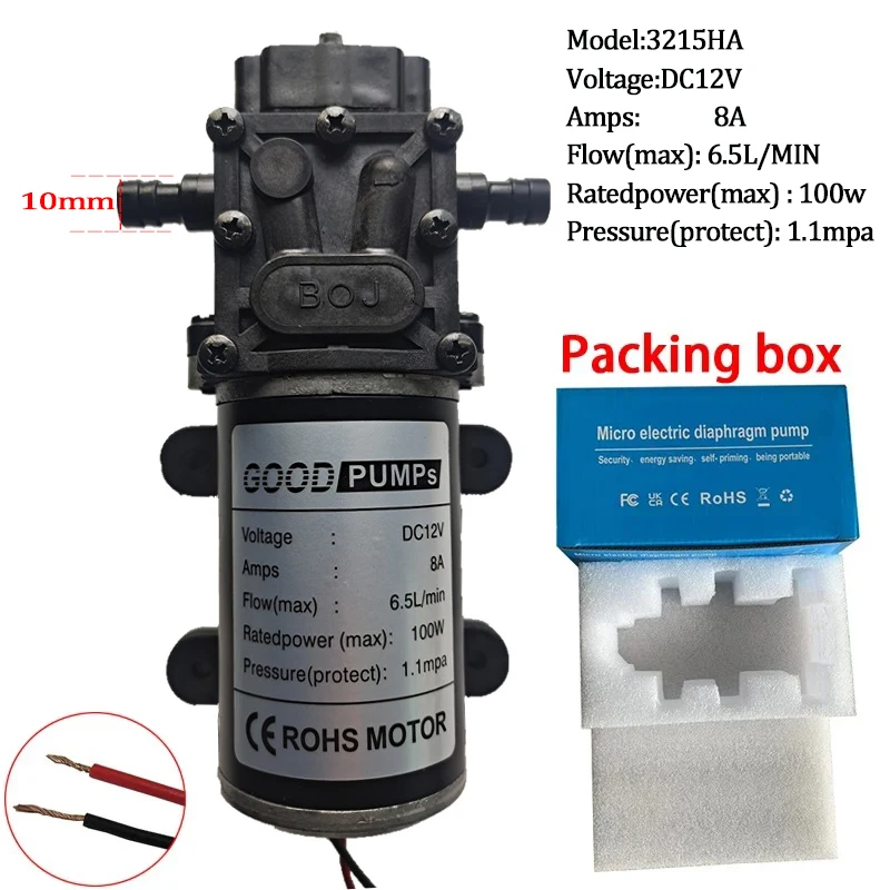 3215H Reflux Valve Type Diaphragm Water Pump DC12V 24V 100W 6.5L/min Metal Motor Reflux Diaphragm Water Pump Spray Disinfection