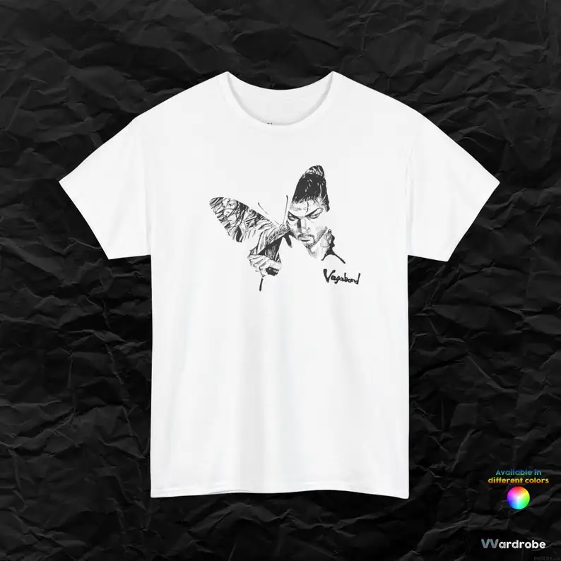 VAGABOND butterfly inspired Musashi in butterfly shape heavy cotton t-shirt