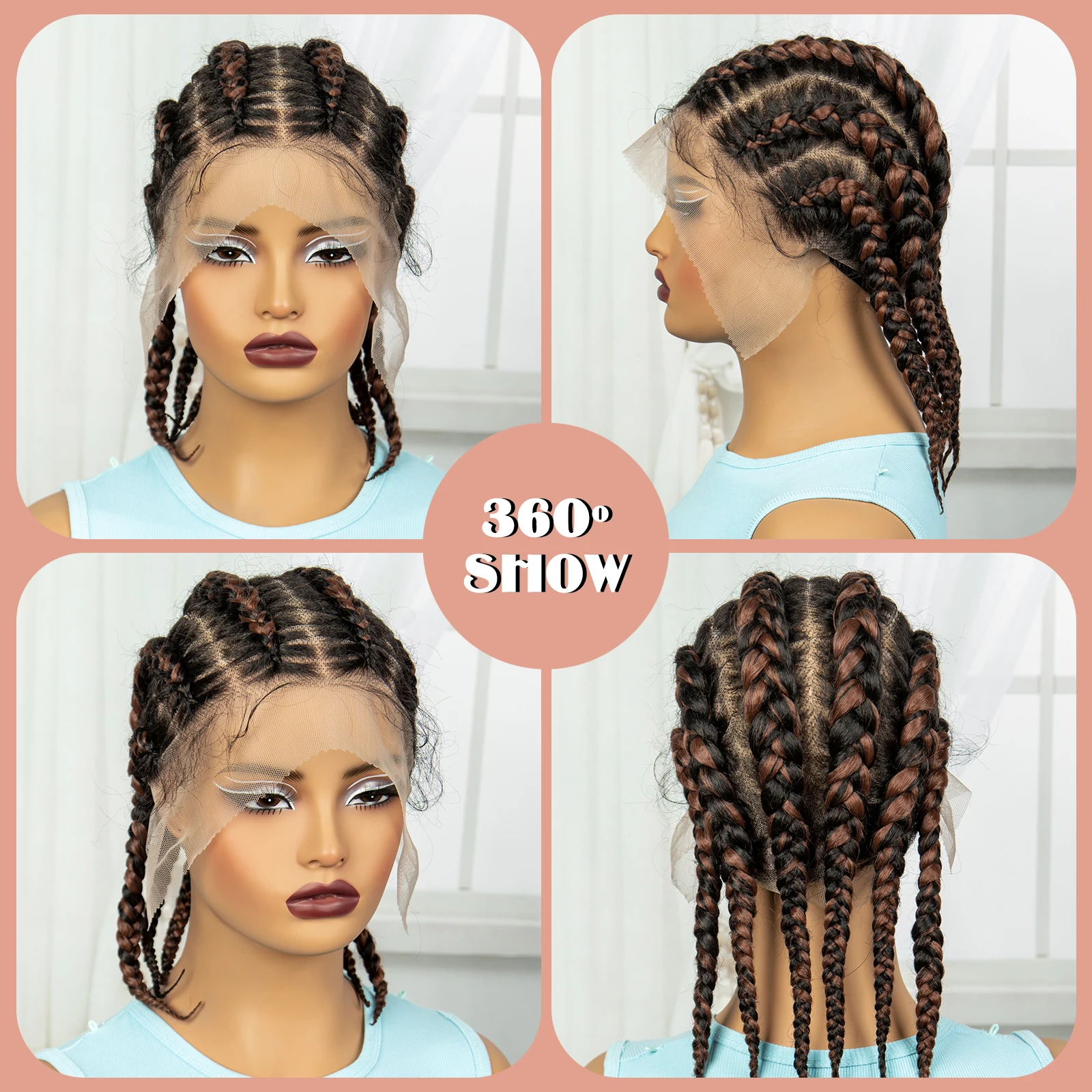 Pelucas sintéticas de encaje completo hechas a mano para mujeres negras, peluca trenzada de corano transparente Frontal, Bob corto con pelo de bebé, 14 pulgadas