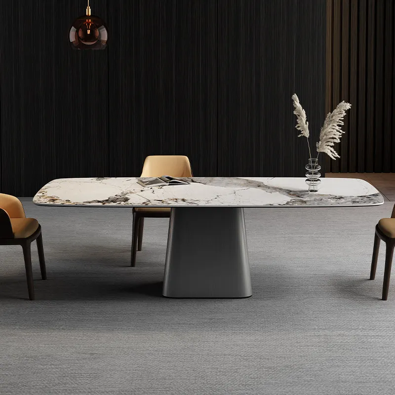 Italian Light Luxury Pandora Sintered Stone Dining Table Modern Minimalist Dining Table with Stainless Steel Base for Apartment