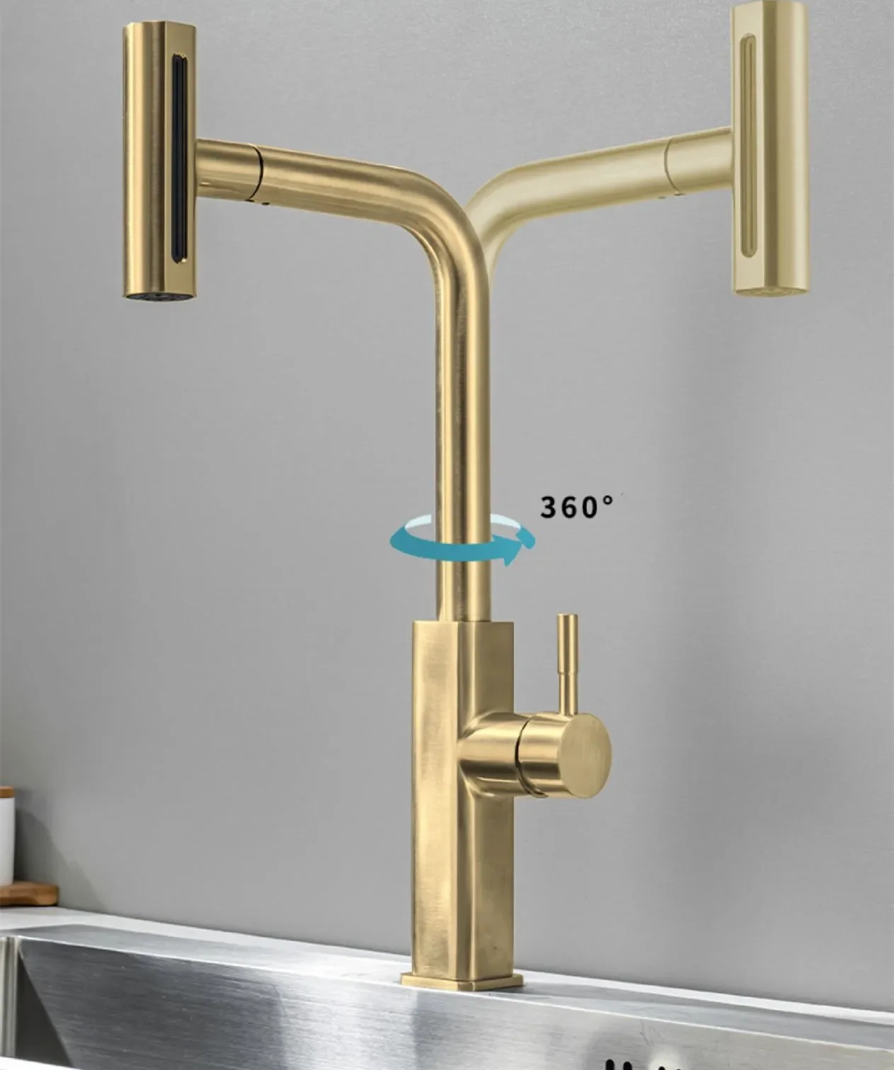 003 Pull Out Sprayer Kitchen Faucet Gold Deck Mounted Kitchen Sink Faucet