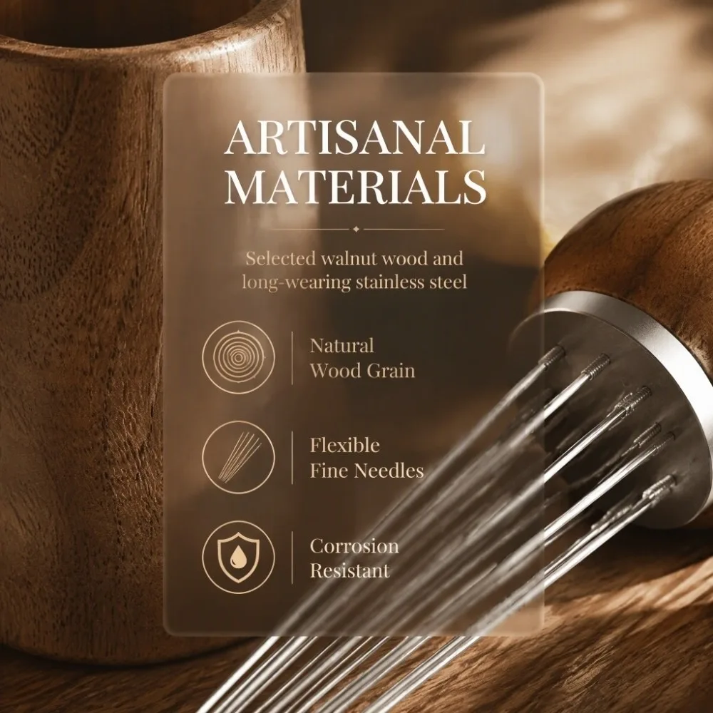 Stainless Steel Needle Coffee Distribution Tool Wood Handle Needle Type Design Coffee Stirring Tool Multifunctional Use