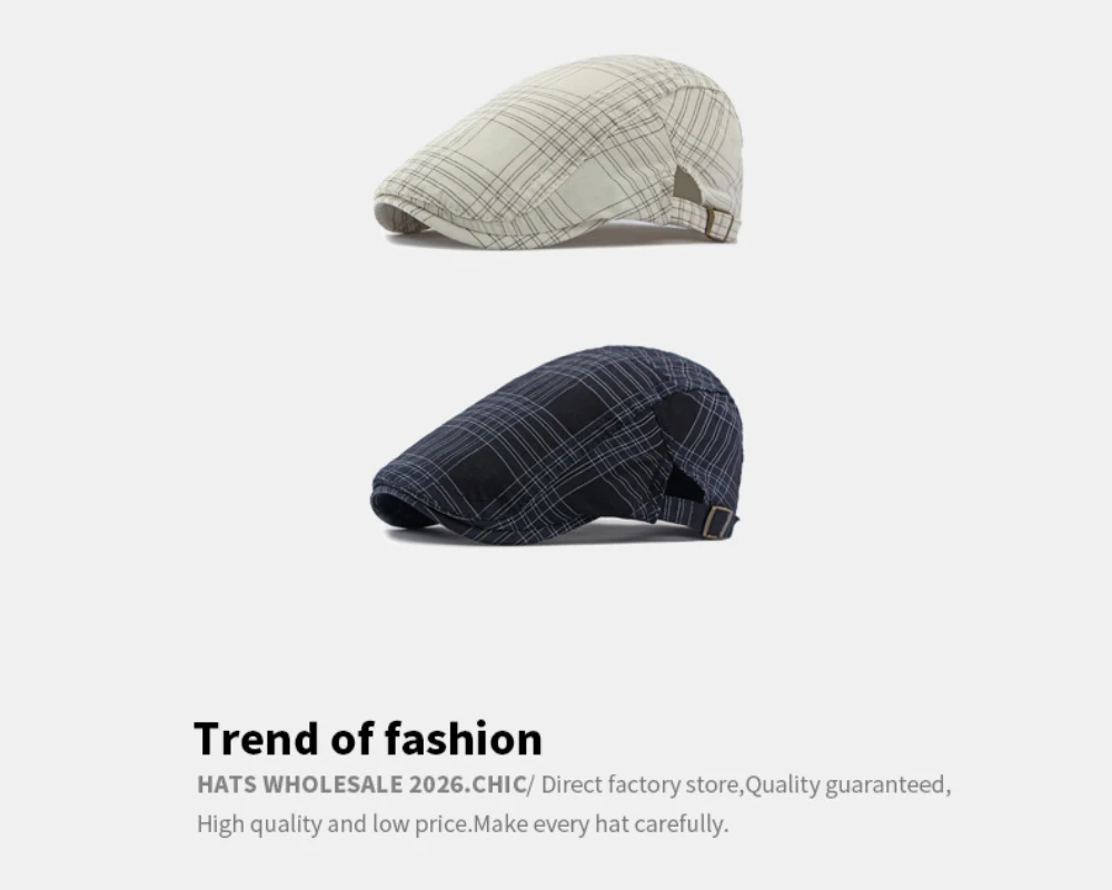 HT5139 Herren- und Damen-Baskenmütze, Retro-Künstler-Malermütze, Unisex-Karo-Flatcap, Frühling-Sommer, verstellbare Baskenmütze – Detail 2