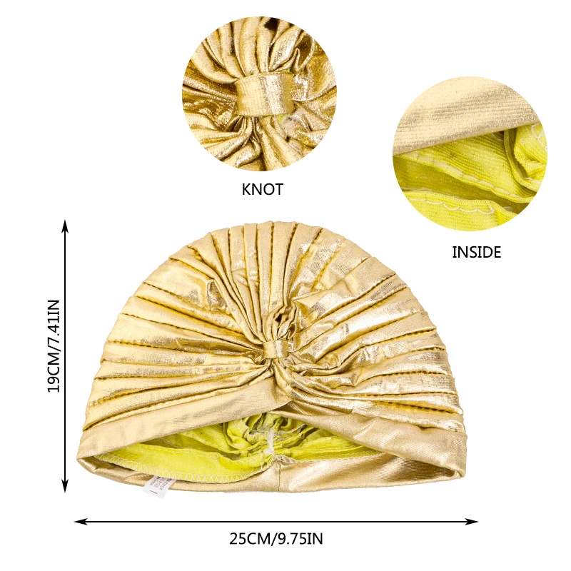 New Unisex Vintage Metallic Turban Headband Cross Twist Arab India Pleated Head Wrap Ramadan Beanies Hats Muslim Chemo Cap