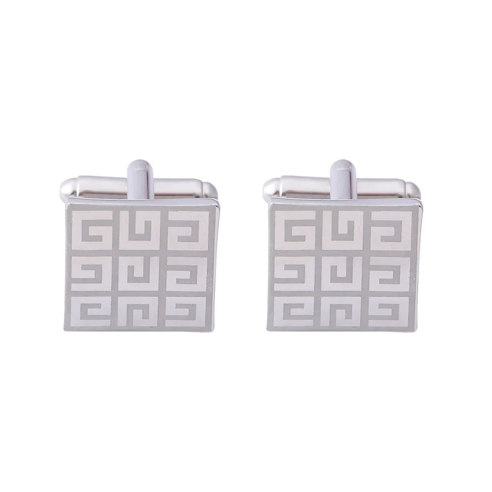 2Pcs  Square Mens Cufflinks Set Vintage Palace Pattern Cuff Links Silver Tone Plaid Sleeve Button Jewelry Accessories Wholesale