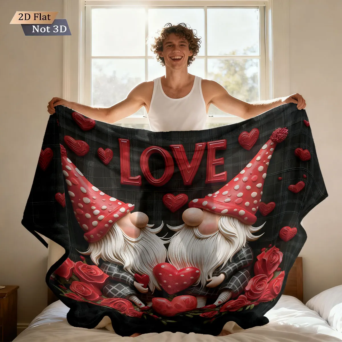 1 Stück Valentinstag Romantische Liebe Zwerge Bedruckte Flanelldecke in Verschiedenen Größen Weiche und Bequeme Freizeitdecke zum Nickerchen