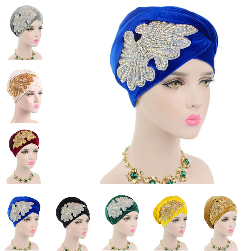 

Newest Pleated Velvet Magic Turban Hijab Head Wrap Cap Long Tail Indian Headscarf Tie Bandanas Headband African Hat Women Scarf