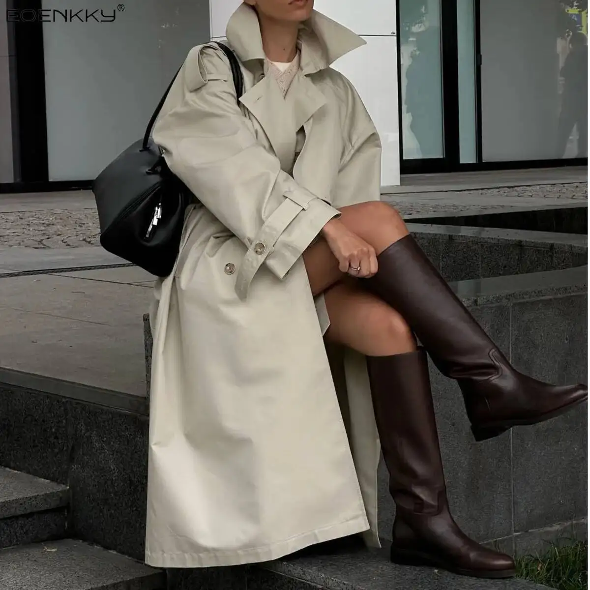 

Женская однотонная ветровка с воротником-стойкой, модное повседневное однобортное свободное пальто, женская осенняя повседневная уличная верхняя одежда для поездок на работу
