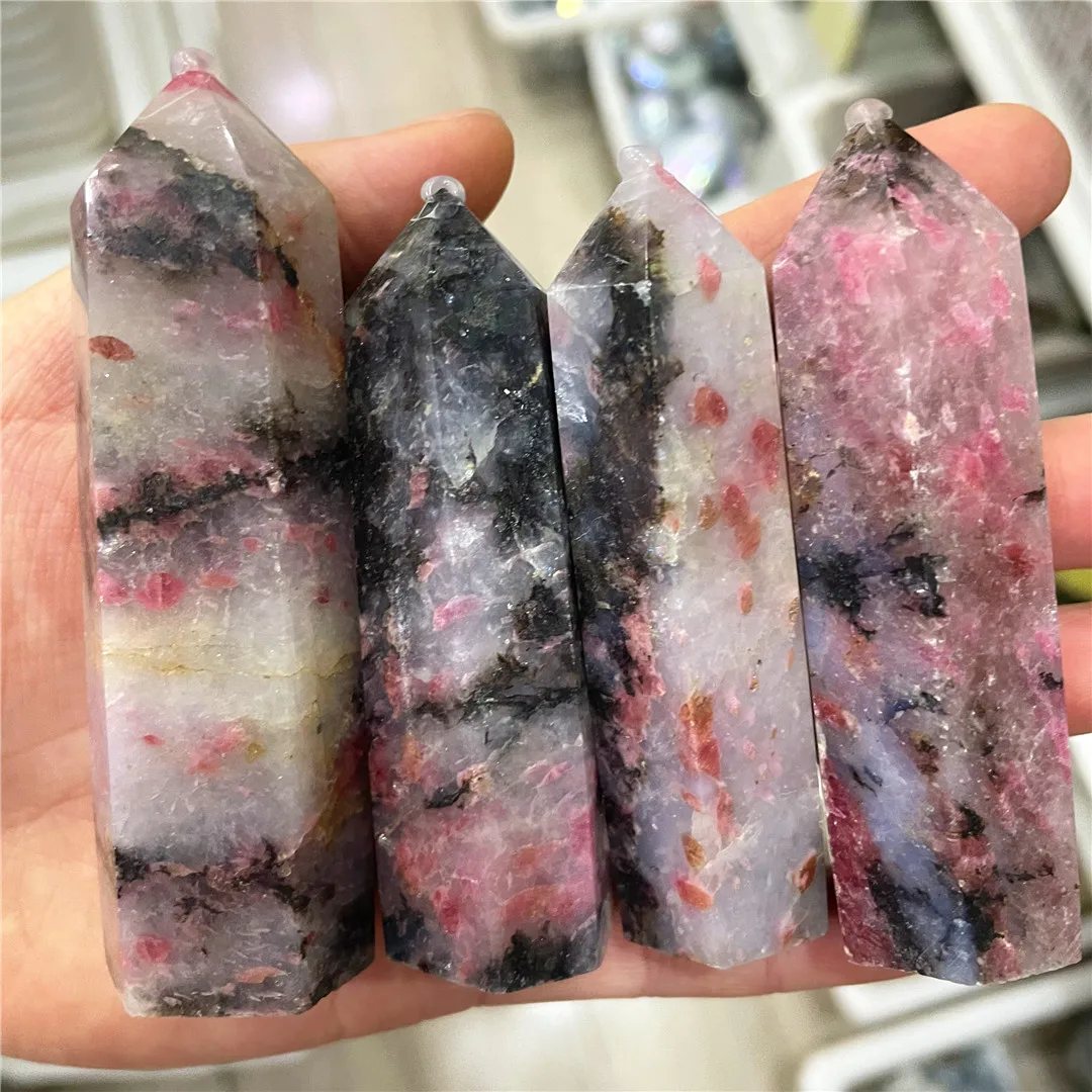 Natural Rose Rhodonite Crystals Quartz Point Reiki Charms Gemstones Healing Wands Room Decor Cherry Blossom Rain New Minerals