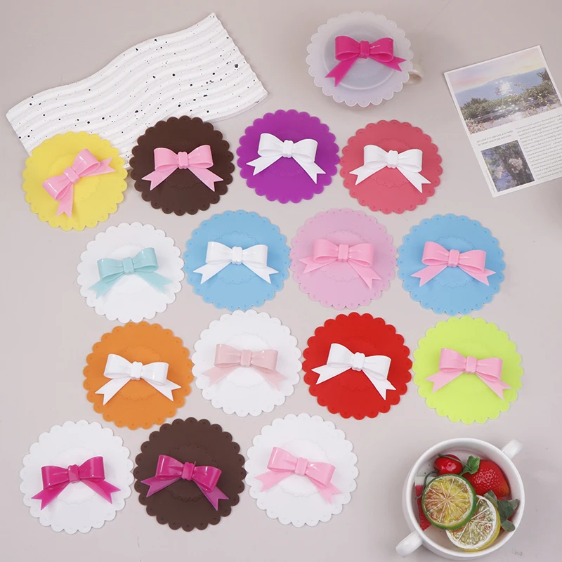 Fashionable Bow Colored Cup Lid Bowknot Sealed Silicone Cup Cover Dust Cup Cover Drinking Cup Decorative Accessories