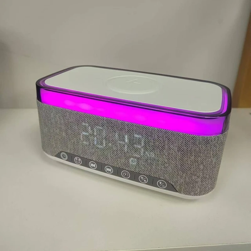 DYJ-zpAltoparlante Bluetooth con ricarica wireless Luce ambientale a LED e sveglia-Radio FM TWS Ricarica USB da 15 W