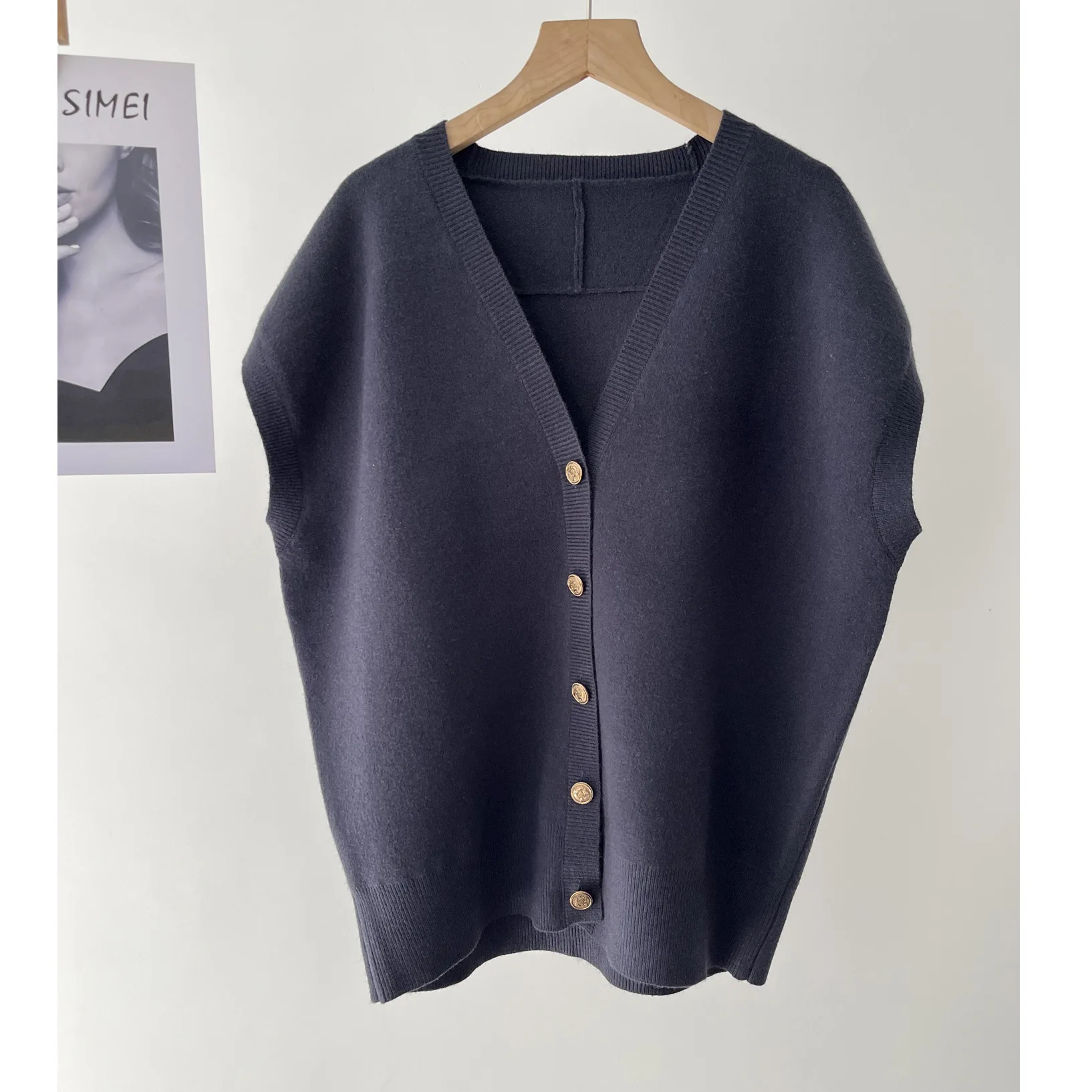 

Women's clothing light and familiar commuter style simple solid color V-neck knitted vest women's top spring 16a-1446