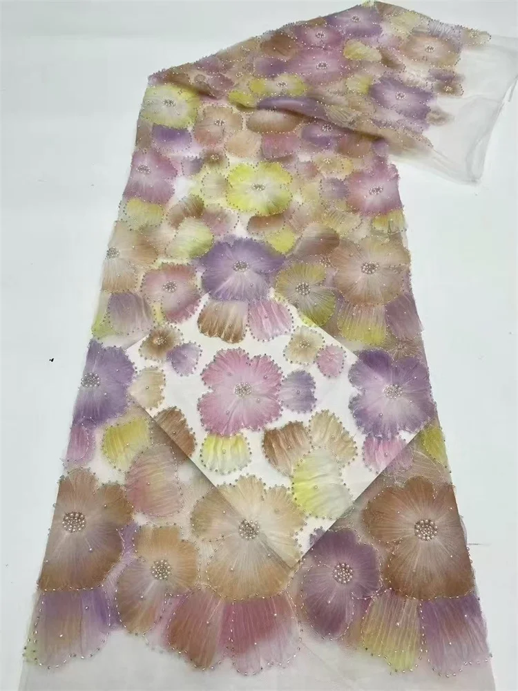 New Design Luxurious French green Lace Fabric 2025  Embroidery high quality Beaded Tulle Mesh Fabric For Wedding 5 Yards