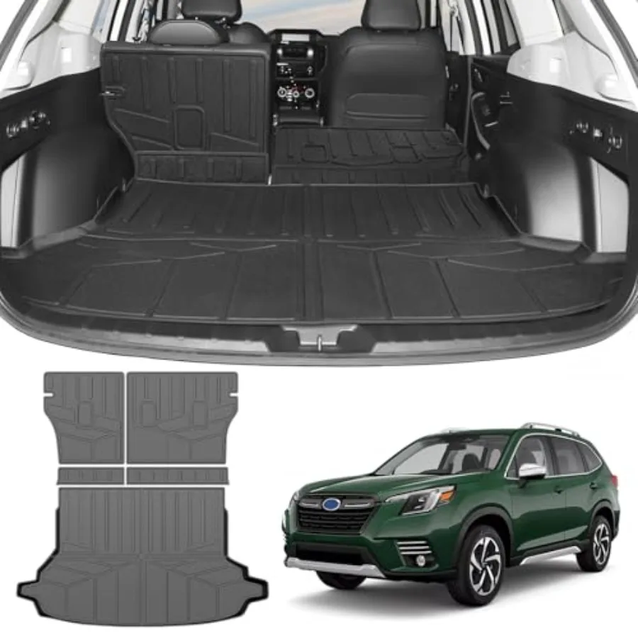 

Всепогодный коврик в багажник для Subaru Forester 2019-2024 без сабвуфера, с накидкой на спинки сидений, черный, прочный