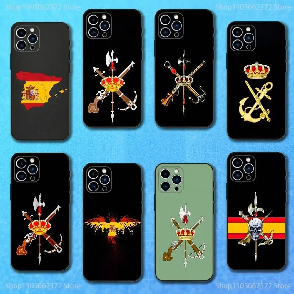 

Cool Spanish Legion Flag Phone Case For iPhone 16,15,14,13,12,11 Plus,Pro Max,XS,X,XR,SE,Mini,8,7,Soft Silicone Black Cover