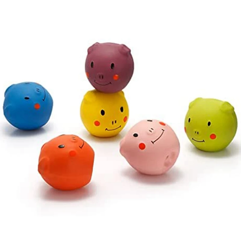 Squeaky Dog Toys -Cute Funny Pigge Latex Dog Balls for Small Puppy and Medium Pets Dogs (6 Pack)-A51M