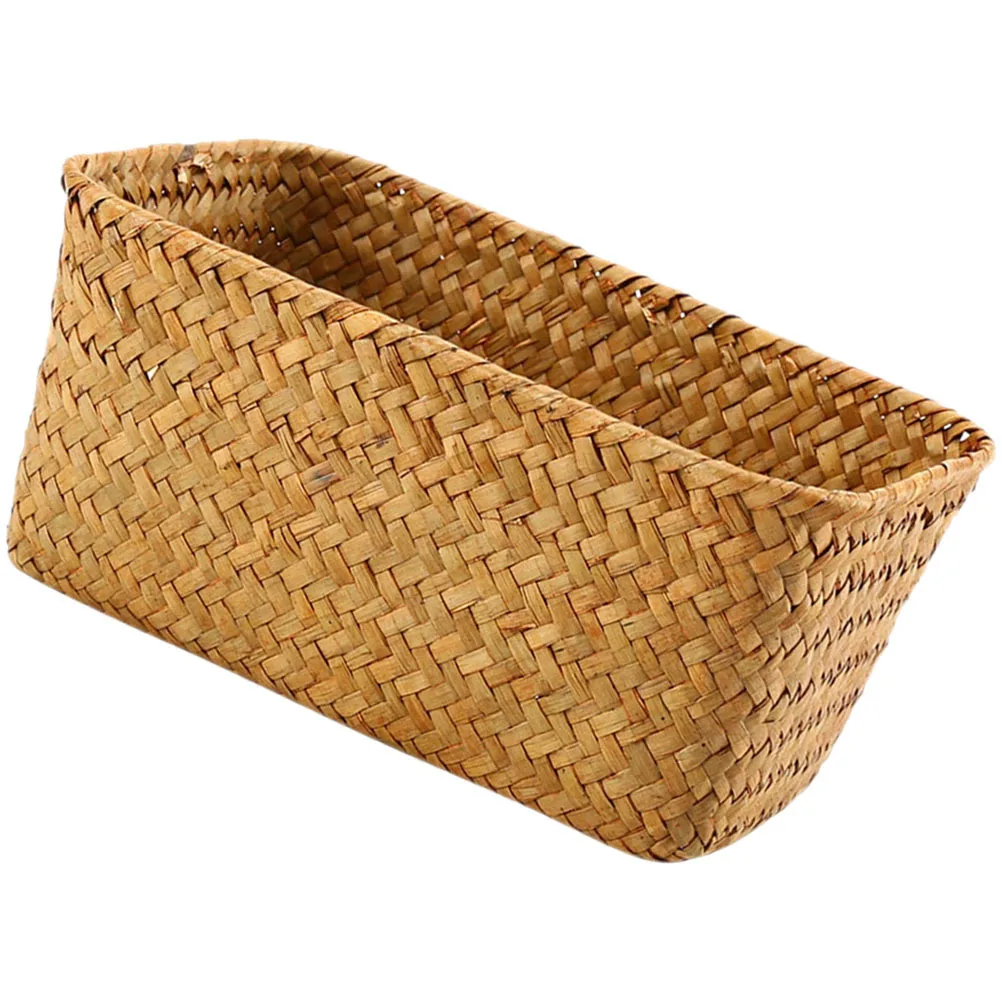 

Desktop Storage Basket Hand Woven Seagrass Organizer For Sundries Stationery Bathroom Bedroom Closet Decorative Sundry Storage