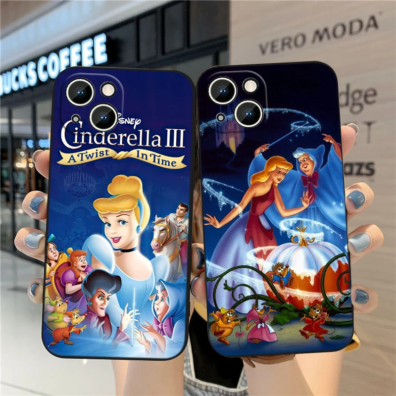 Disney Cinderella Cute For Apple iPhone 15 14 13 12 Mini 11 XS XR X 8 7 Pro Max Plus Soft Silicone Black Phone Case