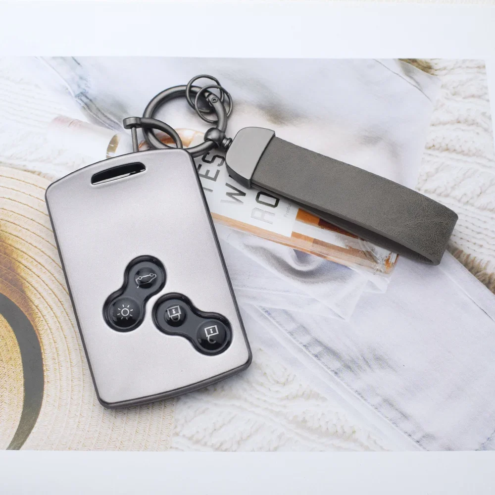 Soft Gunmetal TPU Car Key Case for Renault Megan 3 Laguna Fluence NEMA Clio 4 Captur Zoe 4 Buttons Card Key Cover Keychain Set