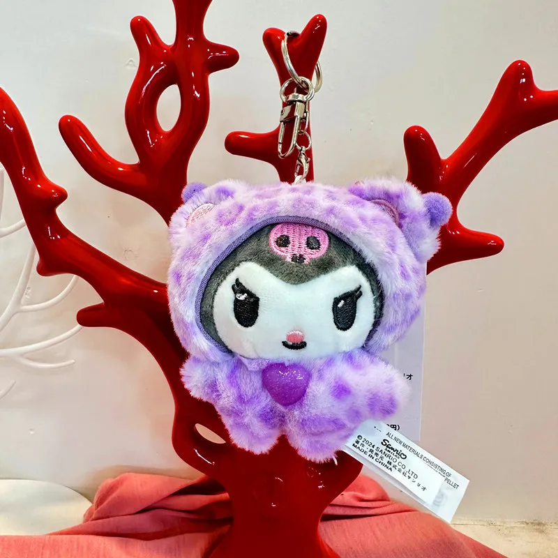Breloczek z motywem panterki, misia Sanrio Hello Kitty, Kuromi, Cinnamoroll, zawieszka do torby, pluszowa lalka My Melody, zabawki, dekoracja, prezent dla dziewczynki