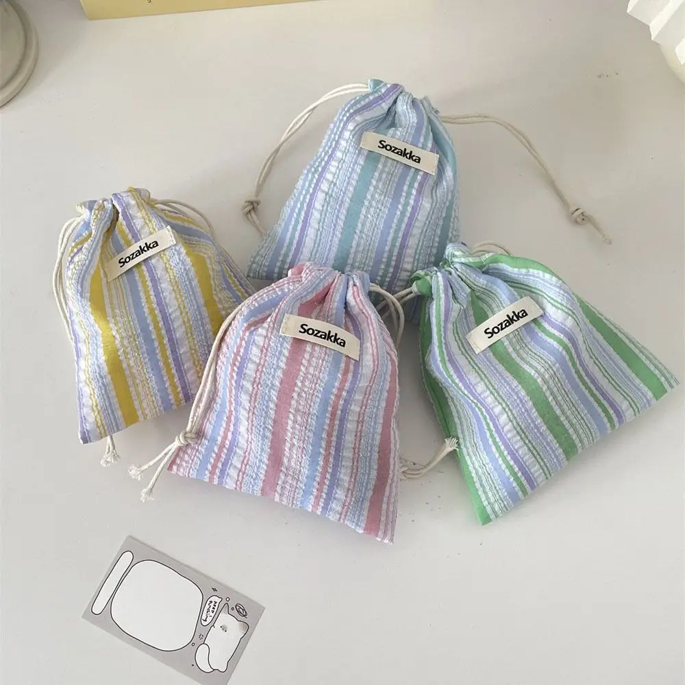 

Cute Change Bag Stripe Drawstring Storage Bag Packing Bag Canvas Makeup Bag Wallet Card Holder Cosmetics Bag Student